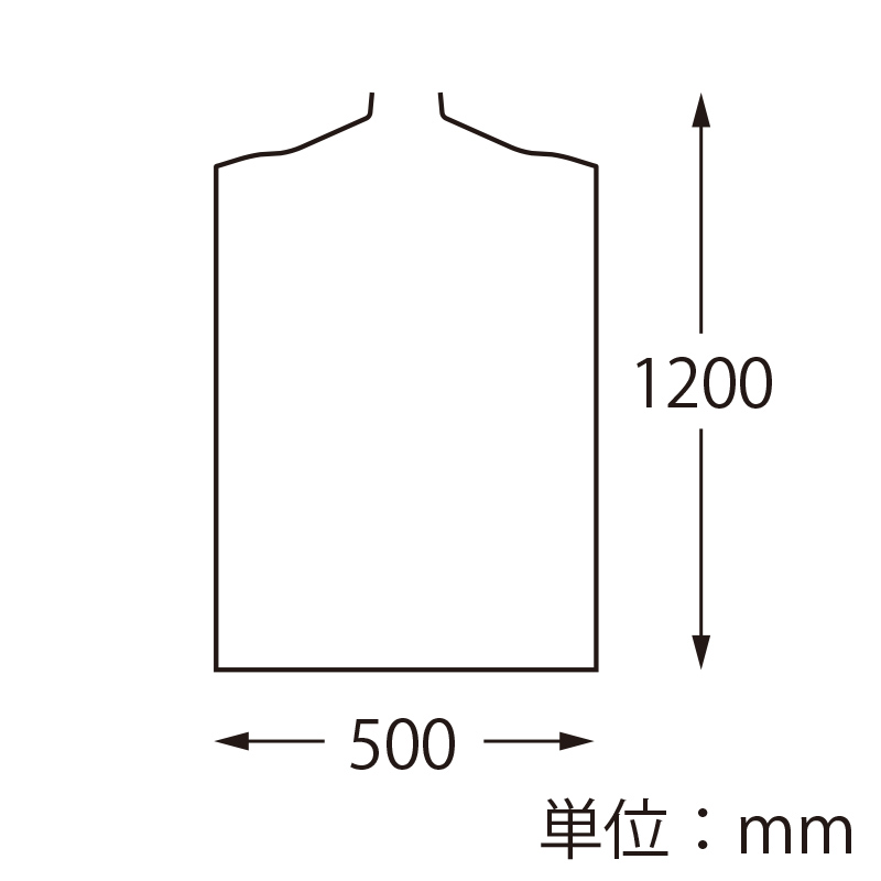 PPカバー　5012　ワンピース用　500×1200 寸法図